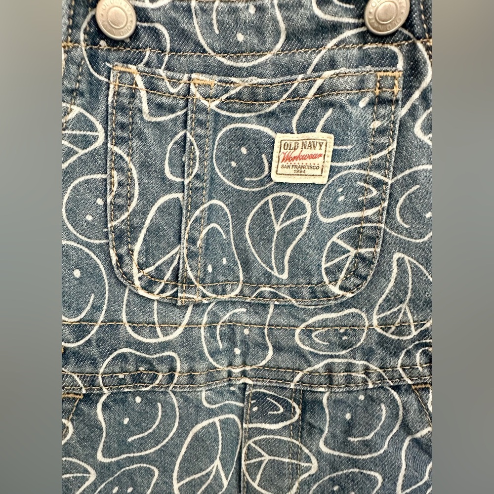 Old Navy Blue Denim Short Overalls with Smile Print - Picture 6 of 10